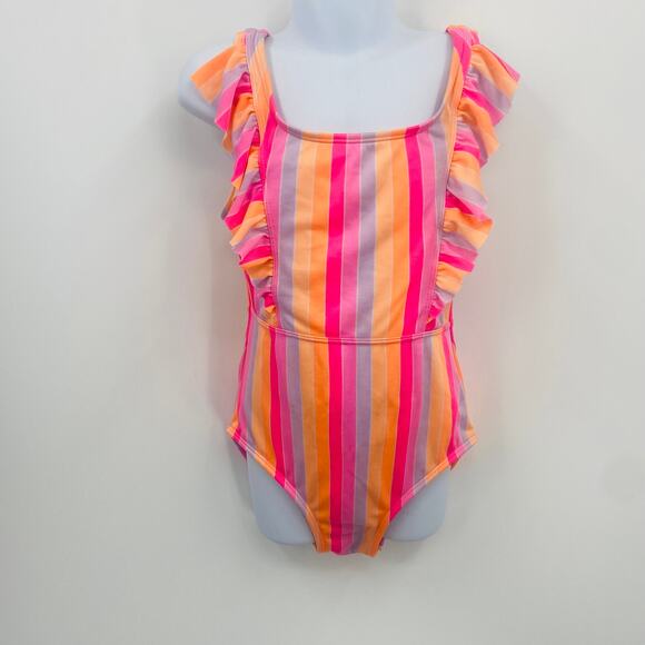 Cat & Jack Other - Cat & Jack Ruffled Striped One-Piece Swimsuit - Size Medium